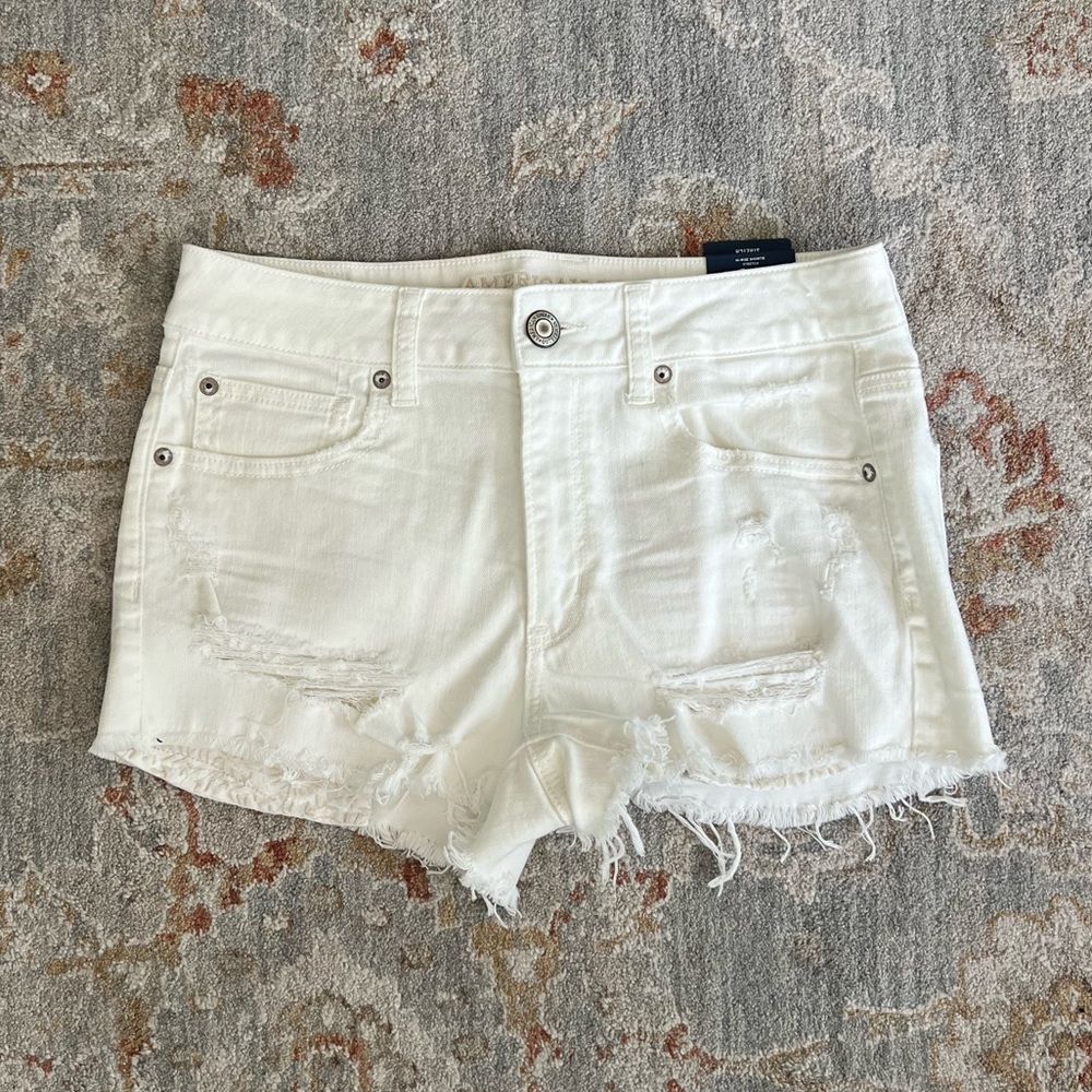 American Eagle Outfitters White Distressed Jean Shorts